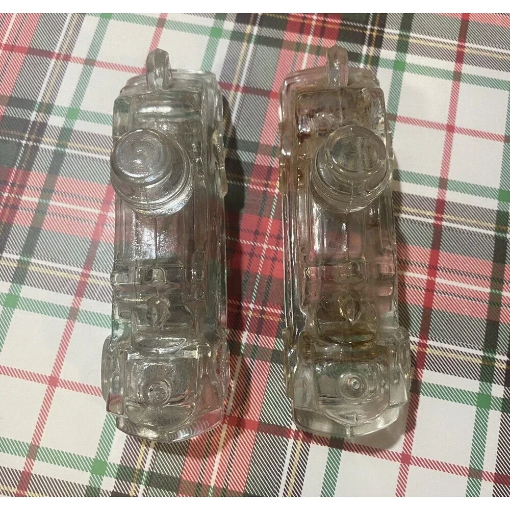 2 Antique Glass Fire Engine Candy Containers